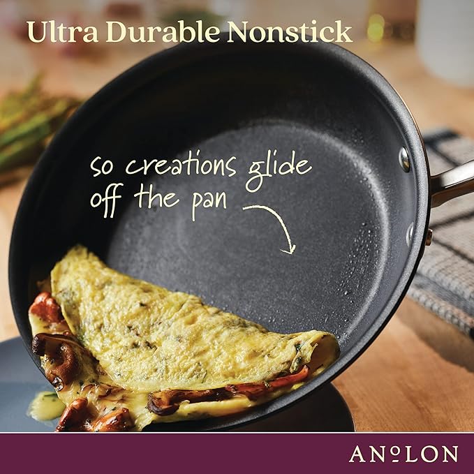 Anolon Advanced Home Hard Anodized Nonstick Frying Pan, 8.5 Inch ??Small Non Stick Egg Pan, Durable Nonstick Skillet - Onyx