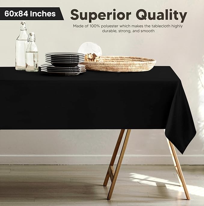 Utopia Kitchen Rectangle Table Cloth 1 Pack(60x84 Inches, Black), Tablecloth Machine Washable, Polyester Table Cover for Dining, Buffet Parties, Picnics, Events, Weddings and Restaurants