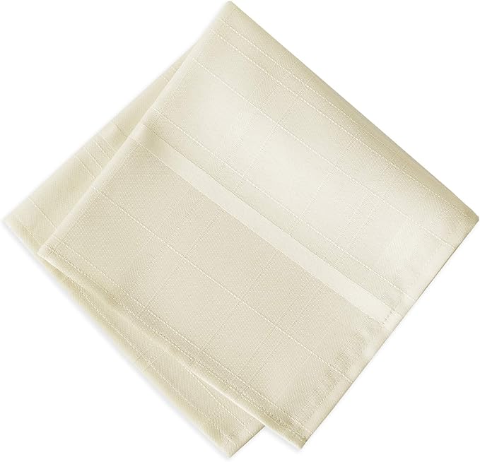 Newbridge Set of 4 Square Fabric Napkins, Elegance Plaid, 100% Polyester, No Iron Soil Resistant Dining Room, Party and Banquet Napkins, Solid Textured, Beige