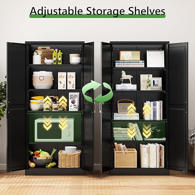 71" Kitchen Pantry Storage Cabinet,Black Tall Storage Cabinet With Doors and Shelves,Metal Food Pantry Cabinets for Kitchen Storage,Freestanding Cupboard for Dining Living Room,Assemble Required