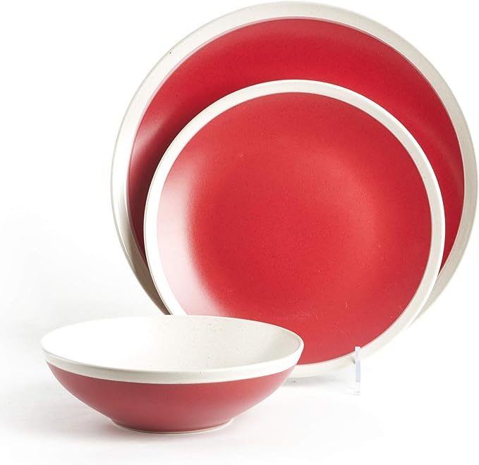Rock Ridge Speckled Stoneware Dinnerware Set (18pc Set, Ruby and Ivory)