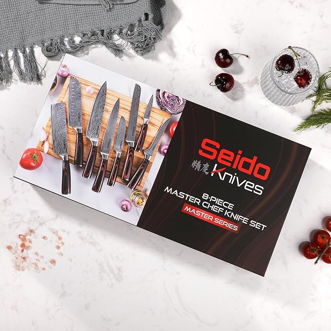 Seido Knives Master Chef Knife Set, 8-Piece Kitchen Knife Set, High-Carbon Stainless Steel Handmade Culinary Knives, Professional Chef Knives, Kitchen Knife