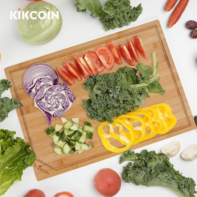 Bamboo Cutting Boards for Kitchen, Extra Large Wood Cutting Board with Deep Juice Groove and Handle Heavy Duty Chopping board, Kikcoin, 20" x 14"