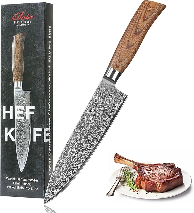Wakoli EDIB Pro Damascus Chef Knife ??Japanese Style Kitchen Knife | 7.9-Inch Genuine Damascus Steel Blade with VG10 Core | Ergonomic Pakkawood Handle | Professional Cooking Tool