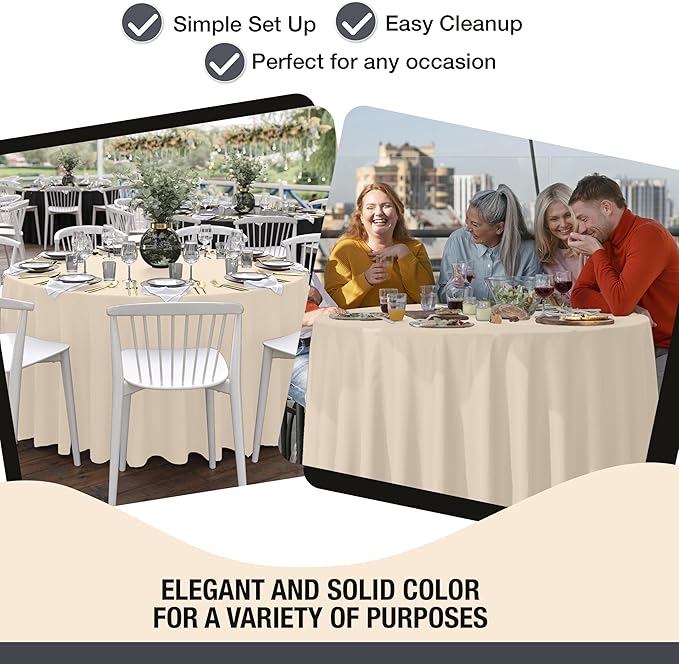 Party Solids 12-Pack Ivory Round Plastic Tablecloth Disposable ??Size: 108 Inches ??Round Plastic Table Cloths for Parties, Picnics & Formal Events