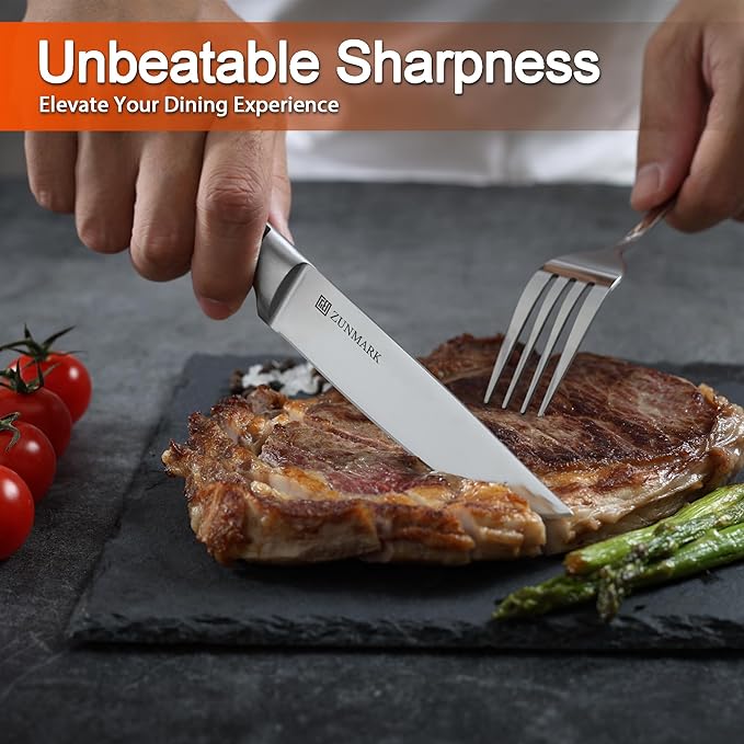 Skylark Series Steak Knives Set of 8 ??Forged High-Carbon X50CrMoV15 Steel Straight Edge, 4.5" Full Tang Kitchen Knives, One-Piece Design