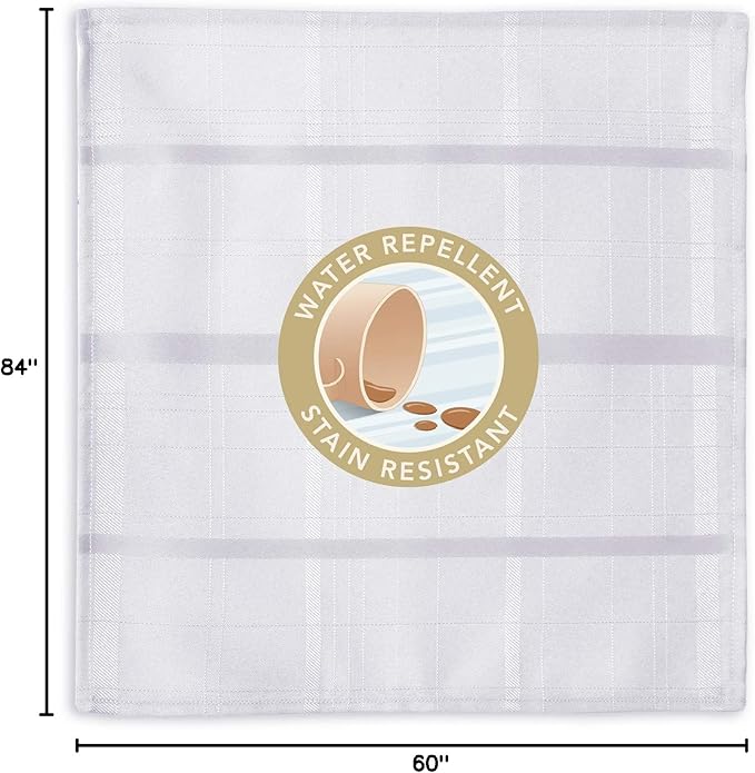 Newbridge 60 x 84 Inch Rectangle Fabric Tablecloth, Elegance Plaid, 100% Polyester, No Iron Soil Resistant Dining Room, Party and Banquet Table Cover, Solid Textured, White