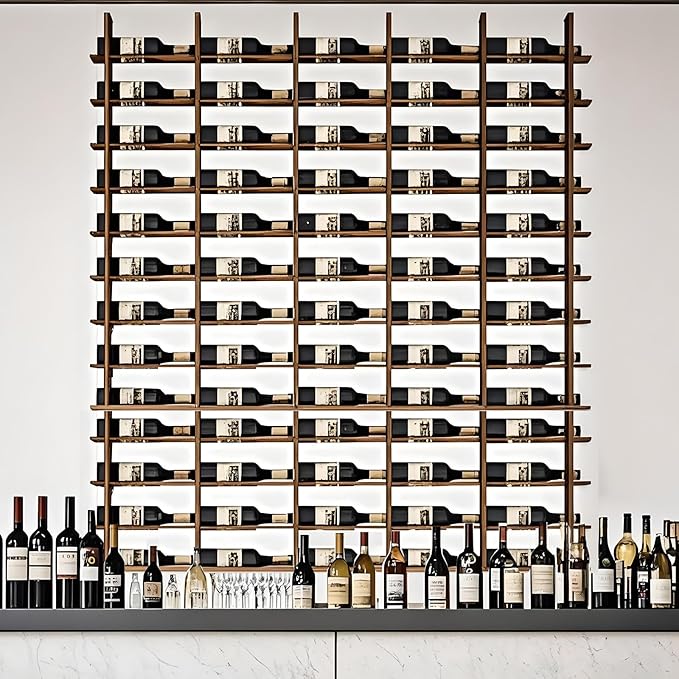 Wall Mounted Wine Rack, H 94.49inch, 16 Rows, Brown 80 Bottle Wine Cellar Racks, Metal Wine Bottle Holder for Home Bar, Wine Kitchen Storage (Brown, 5 Columns竊?0 Bottles竊?