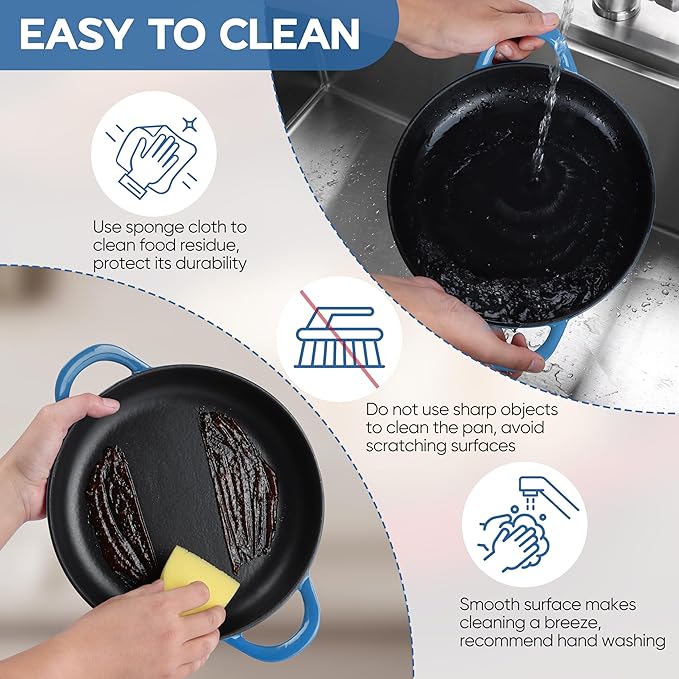 E-far Dutch Oven for Sourdough Bread Baking, 6 Qt Round Enameled Cast Iron Dutch Oven for Homemade Artisan Bread, Dome Lid & Shallow Base, Matte Black Interior & Durable, Oven-Safe to 500?? Blue