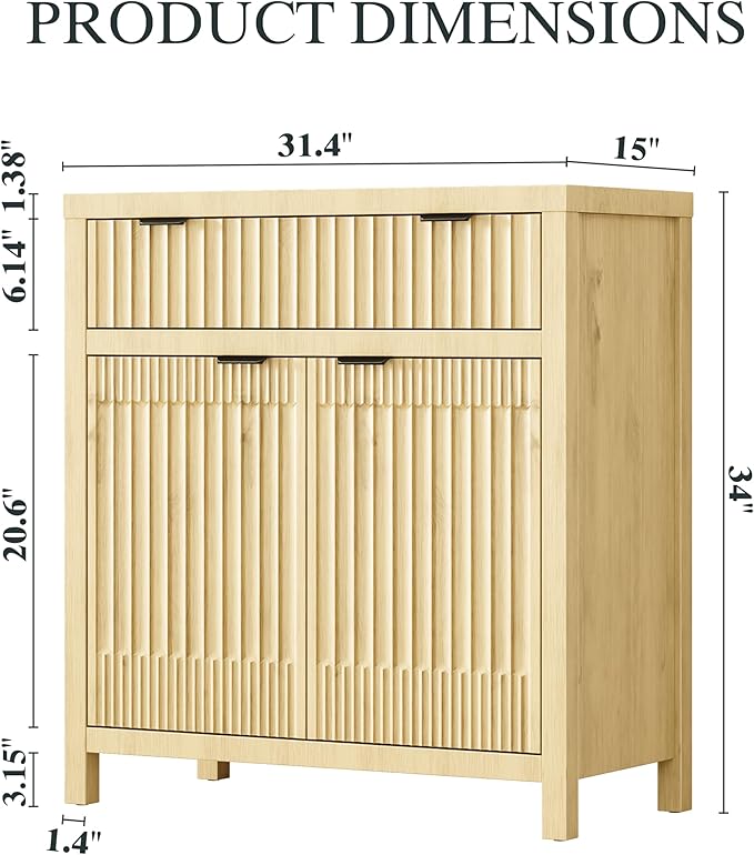 FLOWBACK Fluted Buffet Cabinet with Storage,34" Tall Kitchen Sideboard Cabinet Modern Credenza with Fluted Doors & Shelves Farmhouse Coffee Bar Media Console Accent Cabinets for Living Room, Entryway