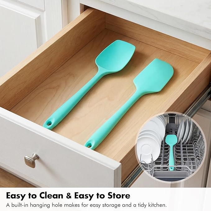 2 Pieces Silicone Spatula Set: Ironberry 600쨘F Heat Resistant Food Grade Cooking & Baking Utensils, Kitchen Flexible Nonstick Rubber Scraper for Scraping, Mixing, Scrambling, Flipping (Aqua Sky)