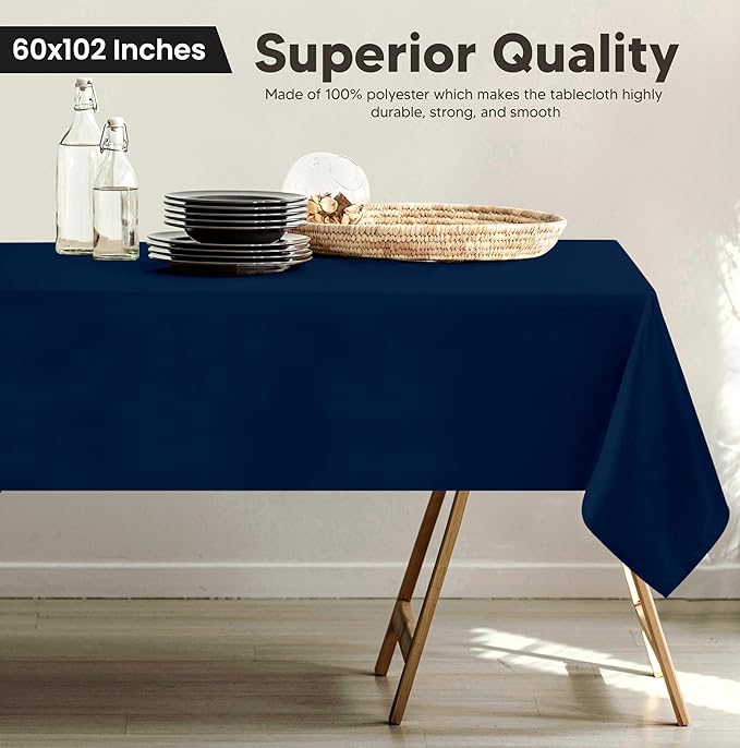 Utopia Kitchen Rectangle Table Cloth 1 Pack(60x102 Inches, Navy Blue), Tablecloth Machine Washable, Polyester Table Cover for Dining, Buffet Parties, Picnics, Events, Weddings and Restaurants