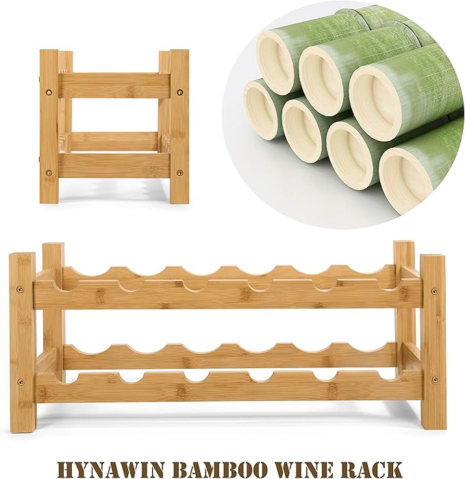 HYNAWIN 2 Tiers Bamboo Wine Rack Free Standing Wine Display Stand Wine Storage Rack Shelf Wine Bottle Holder for Home Living Room Kitchen Bar