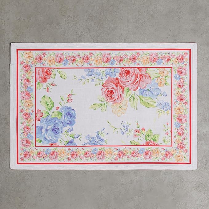Maison d' Hermine Placemats Set of 2 100% Cotton Washable Cloth Place Mats, Reusable Table Mats for Kitchen Dining Decoration, Party, Wedding, Restaurant Spring/Summer (Vintage Floral, 13" x 19")