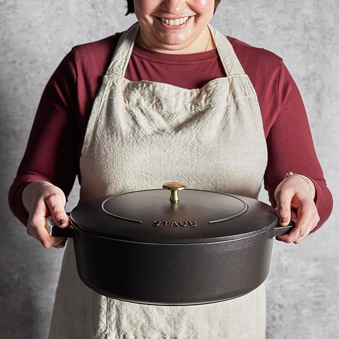 STAUB Cast Iron 6.25-qt Wide Oval Dutch Oven, Black Matte