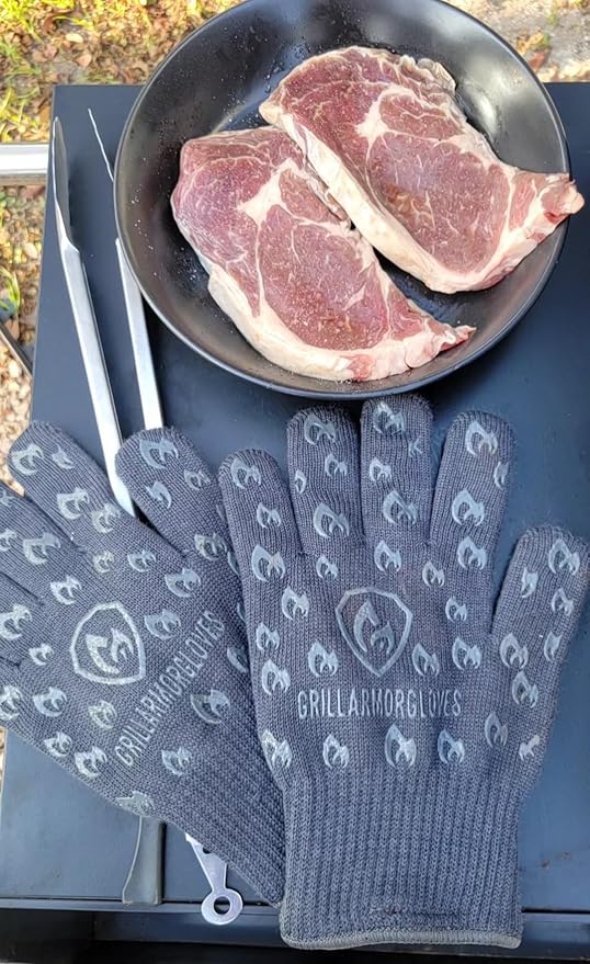 Oven Gloves with Fingers - 932째F Extreme Heat Proof and Cut Resistant Mitts for Kitchen, BBQ, Grill, Baking, Fire Pit - EN407 Certified with Non-Slip Silicone Grip and Cotton Lined for Comfort