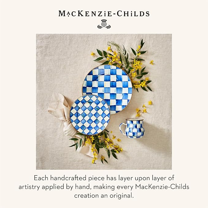 MACKENZIE-CHILDS Enamel Salad and Dessert Plate, Small Plate for a Dessert or Appetizer Dish, 8 Inches, Blue-and-White Royal Check