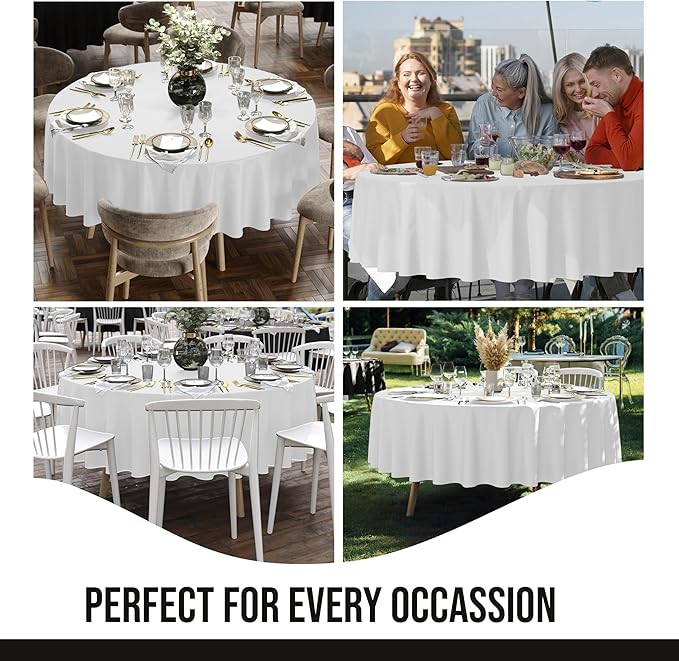 Party Solids 12-Pack White Round Plastic Tablecloth Disposable ??Size: 90 Inches ??Round Plastic Table Cloths for Parties, Picnics & Formal Events