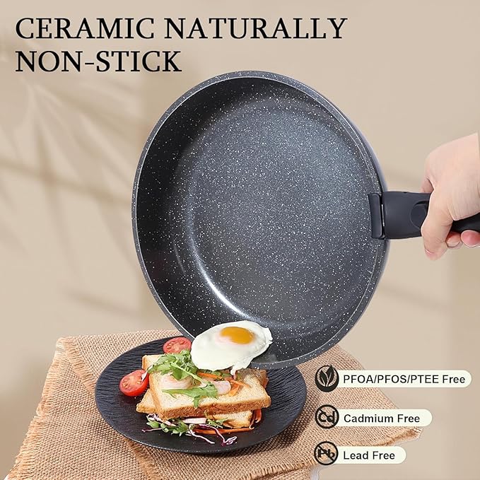 GiPP Ceramic Pots and Pans Set Non Stick, Nonstick Detachable Handle Cookware Sets, Non Toxic Induction Kitchen Pot and Pan with Removable Handle, Healthy RV Cookware, Dishwasher 竊냀ven Safe, 5 Piece