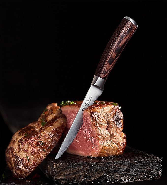 Wakoli EDIB 4-Piece Damascus Steak Knife Set ??Professional Dining Kitchen Knives with VG10 Core Blades, 67-Layer Damascus Steel & Ergonomic Pakkawood Handles ??Premium Steak Cutlery in Gift Box
