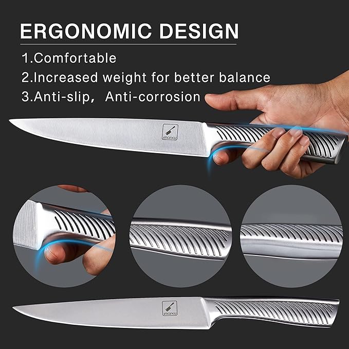 imarku Knife Block Set, 14Pcs High Carbon Stainless Steel Knife Set with Block, Kitchen Knife Set Black, Dishwasher Safe, Build-in Sharpener
