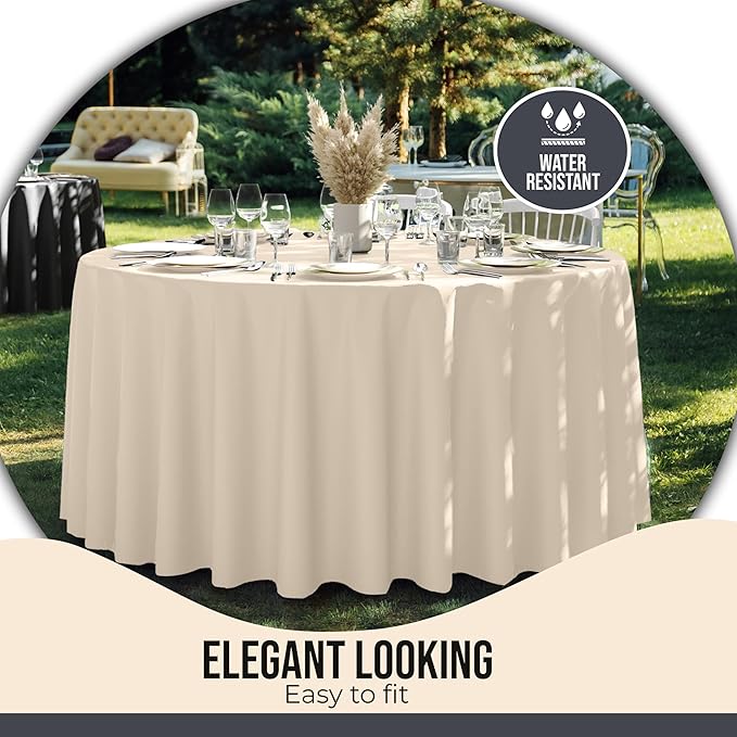Party Solids 12-Pack Ivory Round Plastic Tablecloth Disposable ??Size: 108 Inches ??Round Plastic Table Cloths for Parties, Picnics & Formal Events