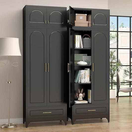 Kitchen Pantry Cabinet竊?0" Storage Cabinets with Doors and Shelves,Metal Pantry Cabinet with Drawers,White Kitchen Cupboard for Livingroom,Pantry, Bathroom
