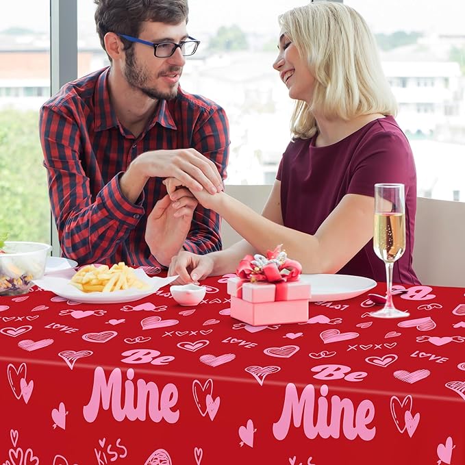 3 Pcs Valentines Decorations, 108" X 54" Plastic Valentines Tablecloth, Disposable Love Tablecloth, Pink Table Cloth Rectangle Galentines Party Favors, Heart Table Cover for Galentine Wedding Party