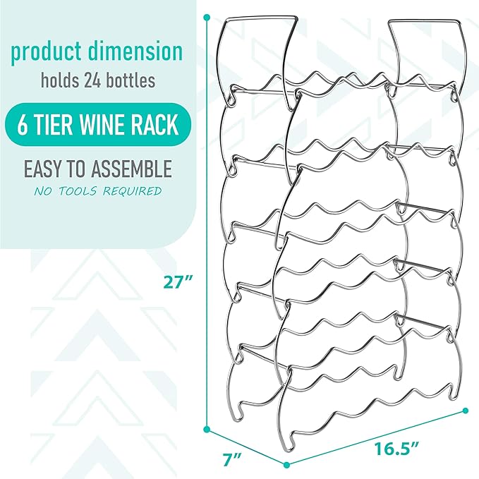 Sorbus 6-Tier Stackable Wine Rack - Classic Style Wine Racks for Bottles - Perfect for Bar, Wine Cellar, Basement, Cabinet, Pantry, etc - Hold 24 Bottles, Metal (Silver)