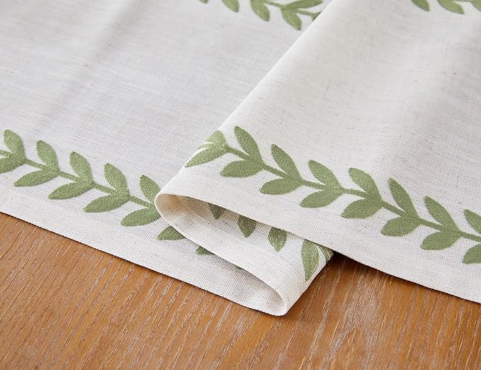 Wracra Embroidered Table Runner Irregular Willow Leaf Table Runners 36 Inches Long for Dresser Home Dining Table Decor,14 x 36 Inch, Light Sage Green