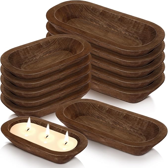 Nuogo 10 Pack Wooden Dough Bowls Bulk Rustic Dough Bowls for Wedding DIY Candle Home Crafts Making Farmhouse Fruits Supplies Decoration (12.5/8.5 Inches,Brown)