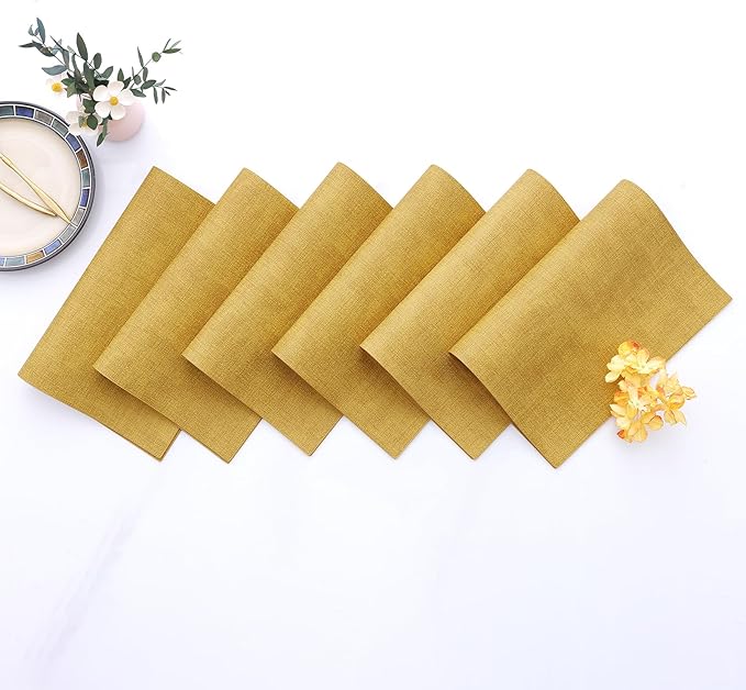 Homaxy Faux Leather Heat Resistant Placemats for Dining Table Set of 6, Waterproof Wipeable Washable PU Table Mats, Easy to Clean Anti-Slip Place Mats, 11.8" x 17", Yellow