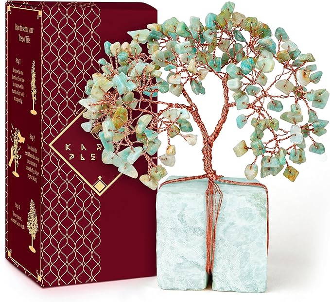 Crystal Tree for Birthday Gifts for Women, Handmade Raw Crystal Base Amazonite Chakra Healing Crystal Tree of Life for Positive Energy, Money, Good Luck, Christmas D챕cor, Home and Office Decor