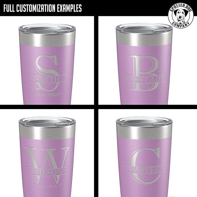 Personalized 20oz (17 Colors) Powder Coated Insulated Stainless Steel Tumbler with Lid, Custom Etched, Customized Engraved Gift Idea for Women Men Her Him, Halpert Monogram Initial Name (Light Purple)