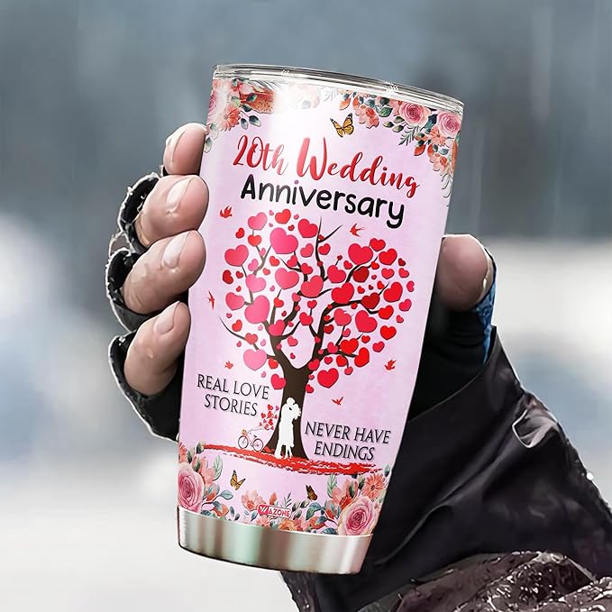 WAZONE Personalized Wedding Anniversary Tumbler Customized Name Double Walled Vacuum Insulated With Lid Stainless Steel Coffee Cup Travel Mug 20 30 Oz Gifts For Men Women Valentine Christmas