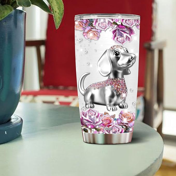 WONWIX Personalized Dachshund Themed Gifts for Women, Girls, Wife, Daughter, Insulated Stainless Steel Tumbler, Mug, Cup, Water Bottle, Perfect for Christmas, Birthday, Mother's Day, Valentine