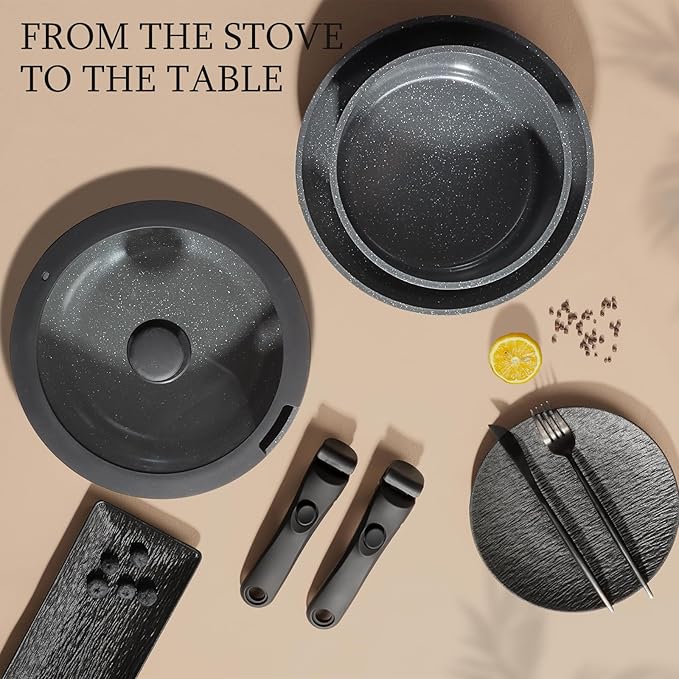 GiPP Ceramic Pots and Pans Set Non Stick, 11 Piece Nonstick Detachable Handle Cookware Sets, Non Toxic Induction Kitchen Pot and Pan with Removable Handle, Healthy RV Cookware, Dishwasher 竊냀ven Safe