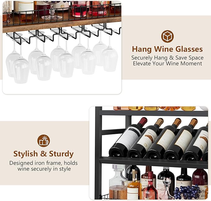 Hoctieon Wall Mount Wine Rack, Wall Mounted Wine Bottle Rack for Display and Storage, Hanging Bottle Holder, for Living Room, Dining Room,Bar, Wine Cellar, Rustic Brown