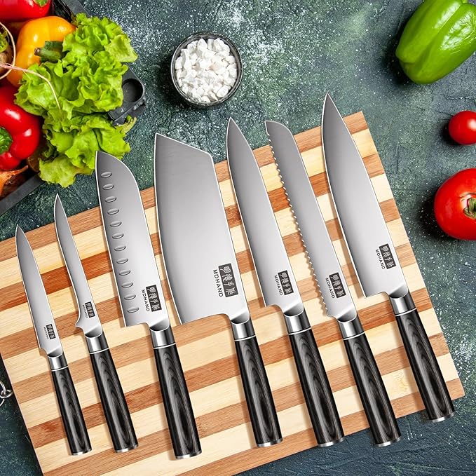 MDHAND Knife Set, 7PCS Professional Japanese Kitchen Knife Set, High Carbon Stainless Steel Chef Knife Sets - Pakkawood Handle for Professional Chef, Cooking, Cutting, Dishwasher Safe, Elegant Box