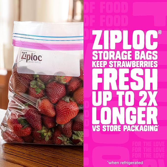 Ziploc Quart Food Storage Bags, Stand-Up Bottom, Easy to Fill, 29 Count (Packaging May Vary)