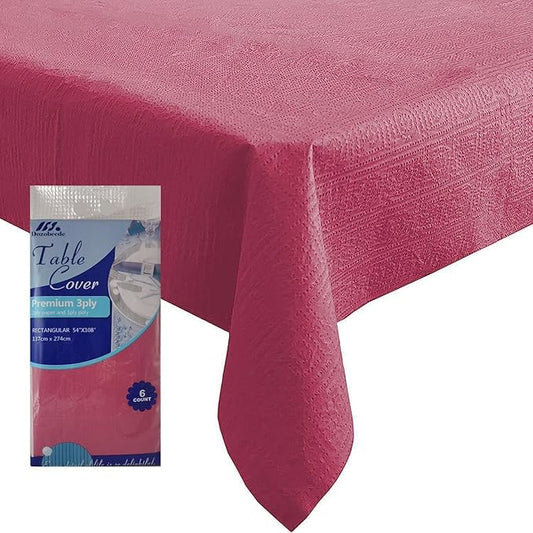 [6 Pack] Burgundy Paper Tablecloth Disposable for Rectangle Tables, 54 X 108 Inch Party Table Cover with Plastic Backing, Waterproof 3 Ply Table Cloth for Christmas Party Xmas