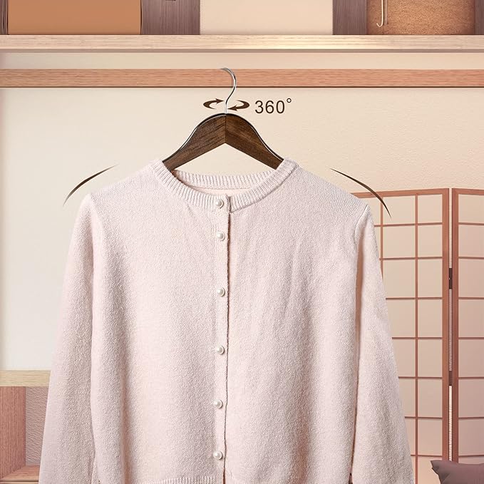 TOPIA HANGER Wooden Coat Hangers 30 Pack, Vintage Wood Suit Hangers with Non Slip Pants Bar, 360째 Swivel Hook and Shoulder Notches for Camisole, Jacket, Pants, Smooth Finish Clothes Hangers - CT34A30