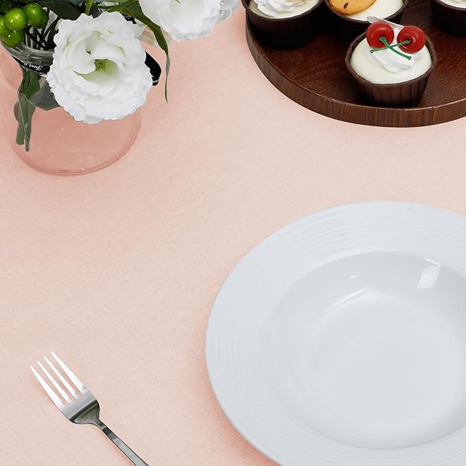 Easy-Going Faux Linen Waterproof Spill-Proof Tablecloth Stain Resistant Round Table Cloth Wrinkle Free Decorative Fabric for Kitchen, Dining, Party, Weddings, Restaurants (70 in-Round, Pink)