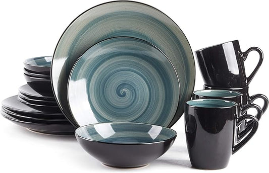 Stoneware Sonoma 16pc Dinnerware Set, Black + Speckled Spin Wash Blue