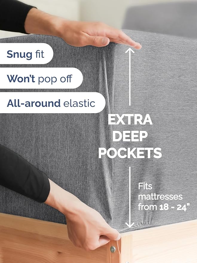 Extra Deep Pocket Queen Sheet Set - 4 Piece Breathable & Cooling Bed Sheets - Hotel Luxury Sheet Set - Ultra Soft, Wrinkle Free & Comfy - Fits Extra Deep Mattresses - Deep Pocket Heathered Grey Sheets