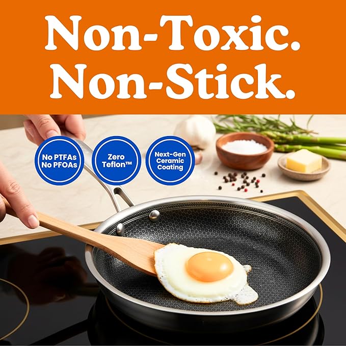 Ziruma Non-Toxic Frying Pan, Non Stick 8" Fully Clad for Fast & Even Heat, PFOA-Free, Premium 304 Stainless Steel Handle, Induction Compatible, Oven Safe to 500째F