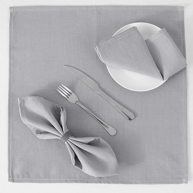 H.VERSAILTEX Cloth Napkins Set of 12 (18" X 18") Linen Textured Dinner Napkins Waterproof Extra Soft Thick Durable Reusable Napkins with Hemmed Edges for Dinners, Weddings and Everyday Use, Grey