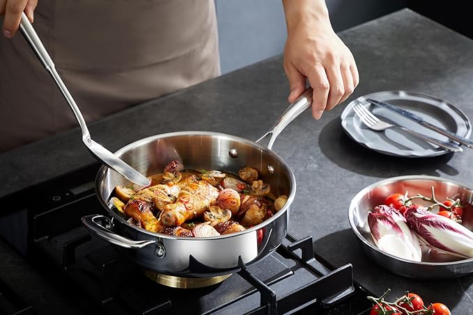 4.5 QT 5-Ply Stainless Steel Saute Pan with Lid, Compatible with All Cooktops, Dishwasher Safe