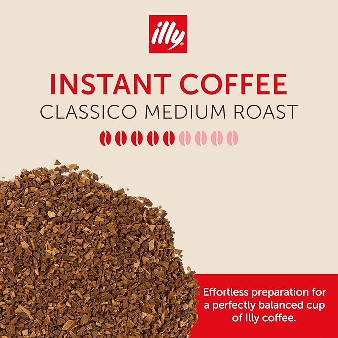 illy Instant Coffee, Classico Medium Roast, 100% Arabica, Premium Italian Coffee, 3.3oz, 6 Pack