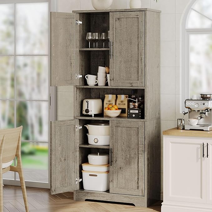 IDEALHOUSE Kitchen Pantry Cabinet, 70in Tall Storage Cabinet with Doors and Adjustable Shelves, Freestanding Cupboard for Living Room, Dining Room, Bathroom (Rustic Gray)